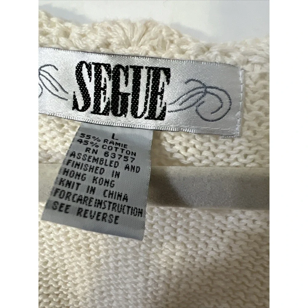 Vintage Segue  Knitted Ivory Gold  Button‎ Cardigan Sweater Sz Large